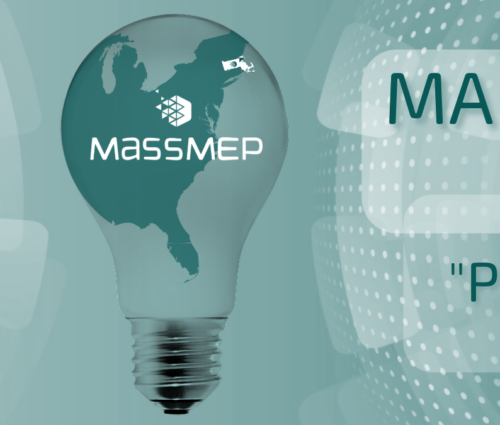 Banner with a circuit-themed design and a light bulb featuring a world map labeled 'MassMEP.'