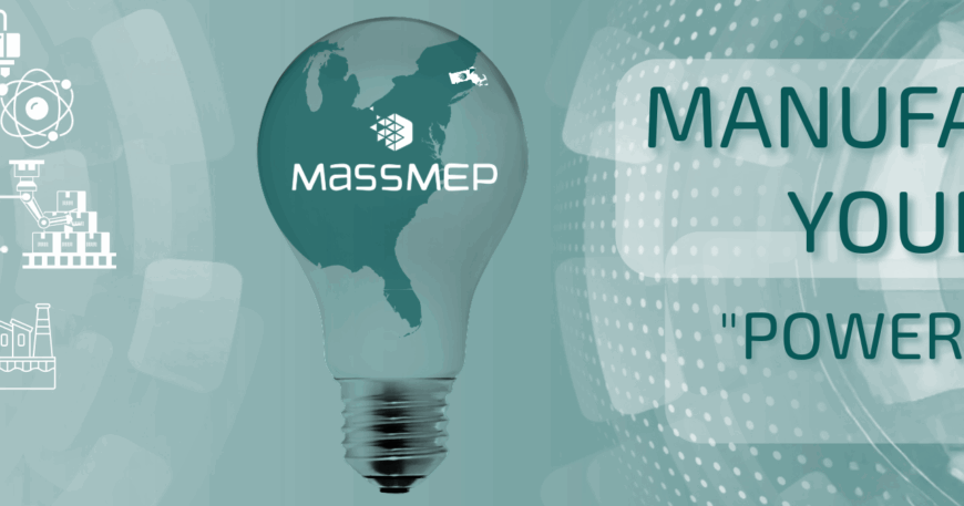 Banner with a circuit-themed design and a light bulb featuring a world map labeled 'MassMEP.'