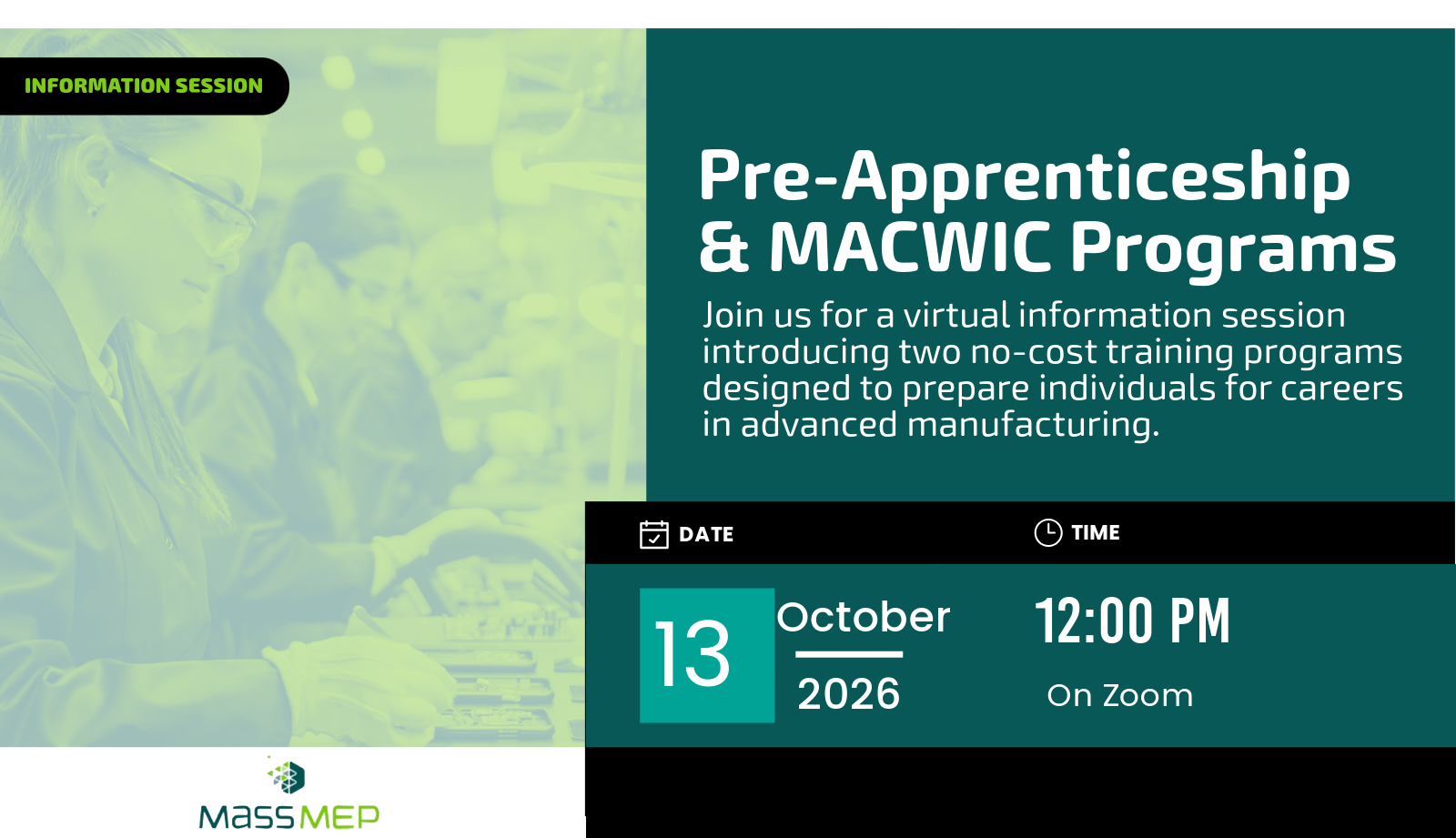 October 13 workforce information session flyer